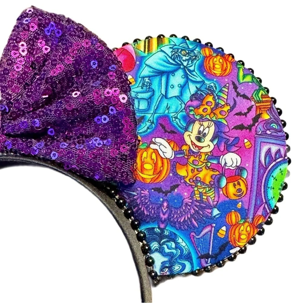 Disney Inspired Handmade Halloween Themed Purple Sequin Bow Mouse Ears - NWOT